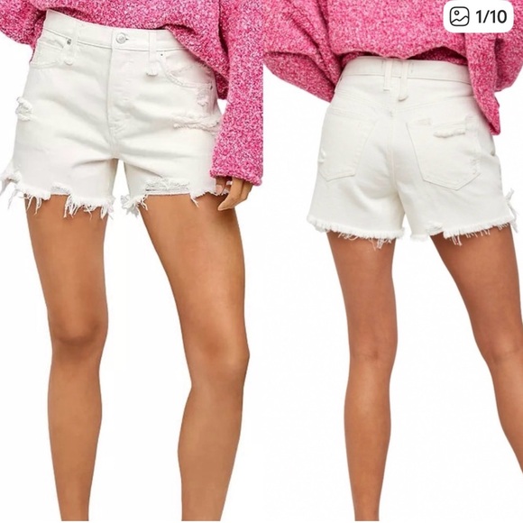 Free People Pants - We the Free White Distressed Denim Shorts size 29